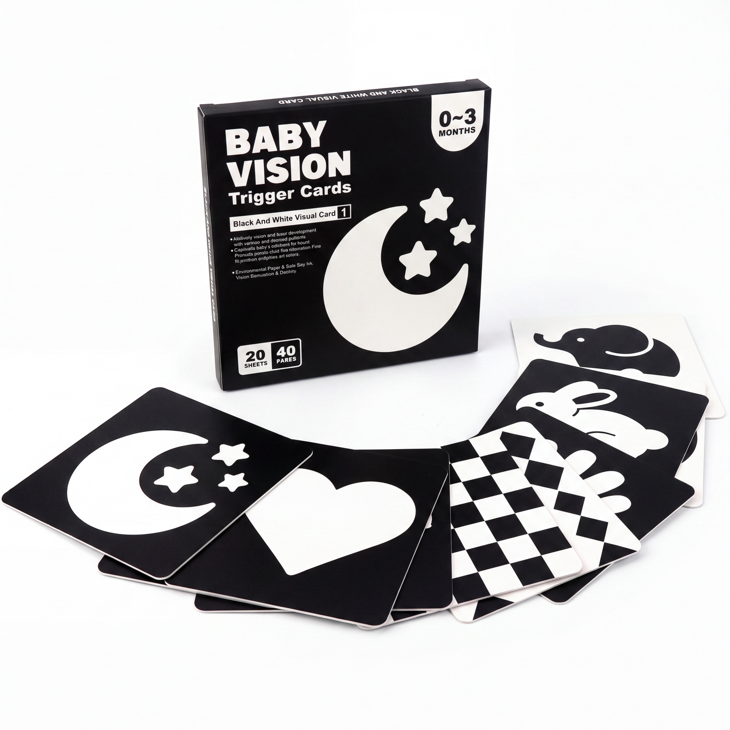High-contrast sensory cards included in the set