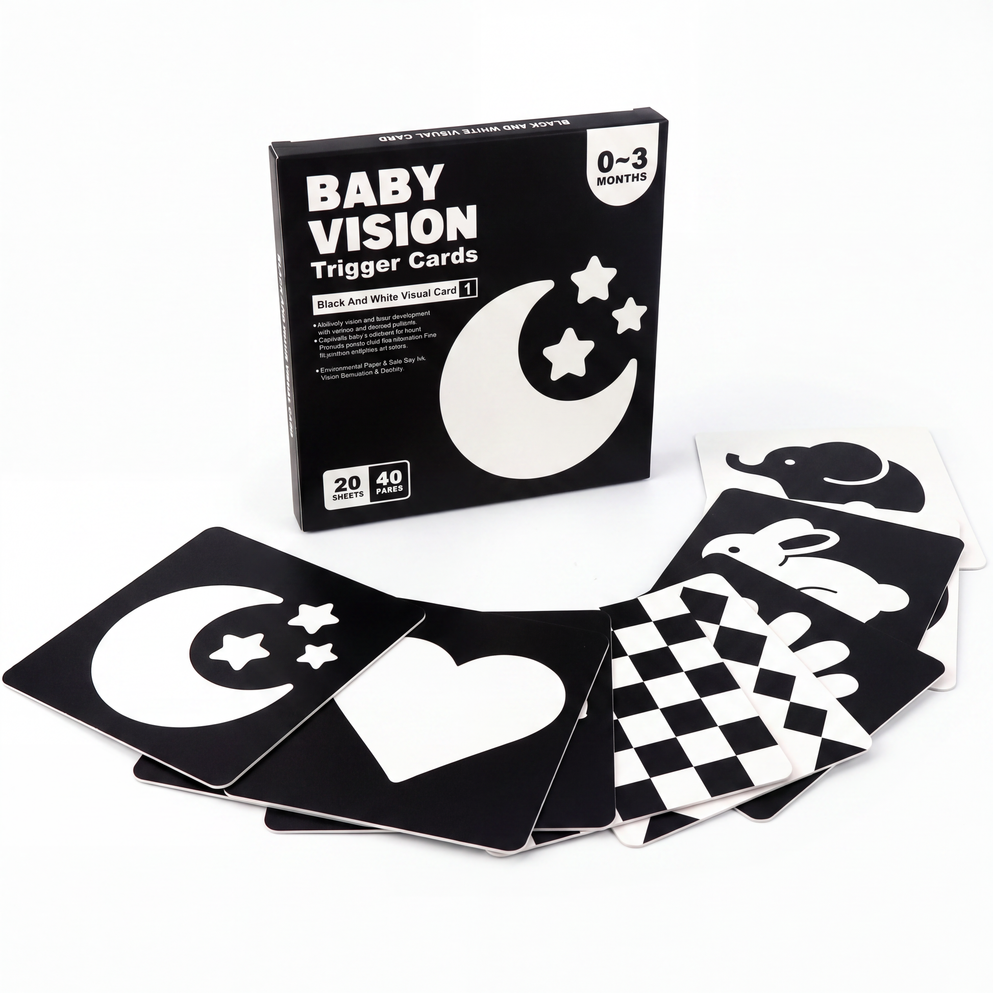 High-contrast sensory cards included in the set
