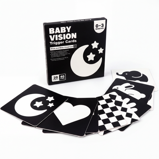 High-contrast sensory cards included in the set
