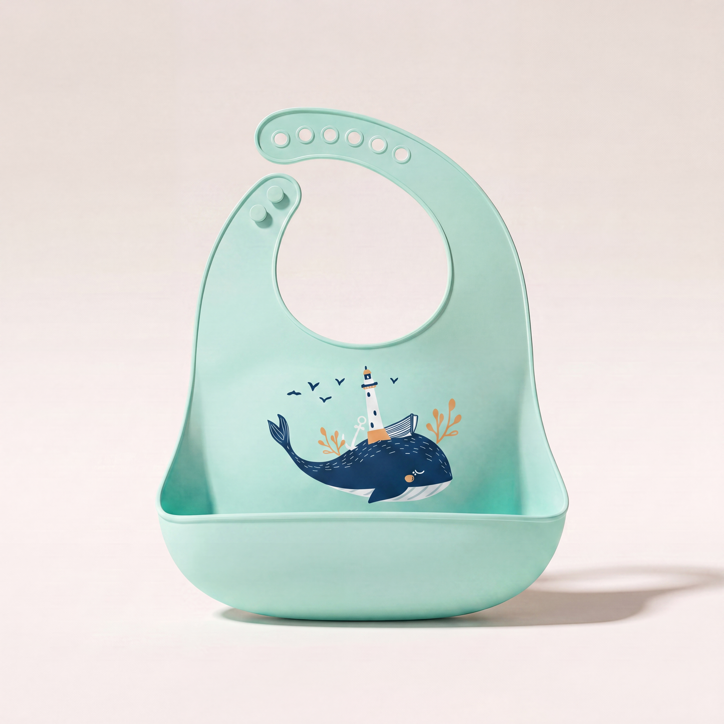 Rahaya silicone pocket bib — Green Whale variant hero