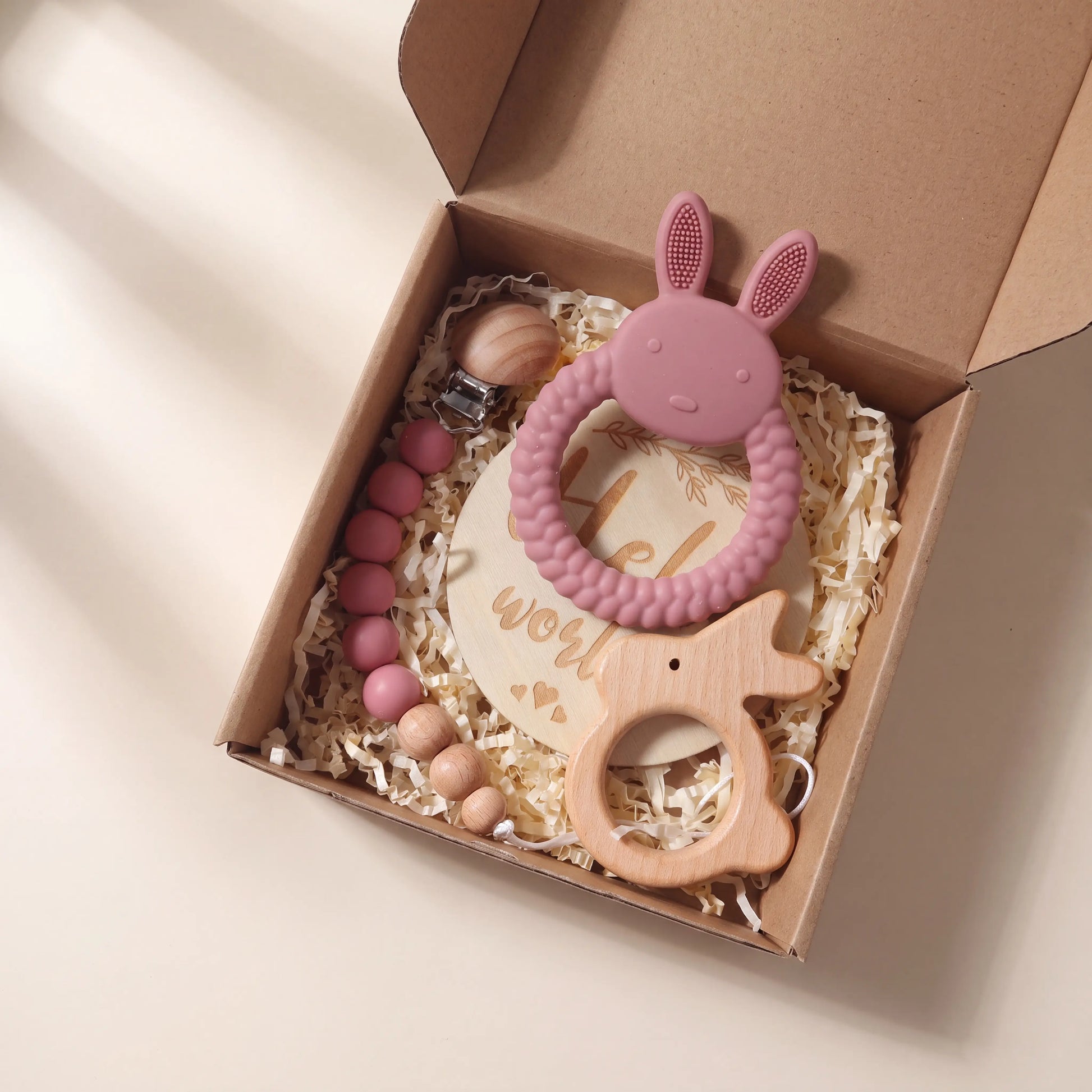 Rahaya silicone teether gift set — Red (dusty rose) variant hero