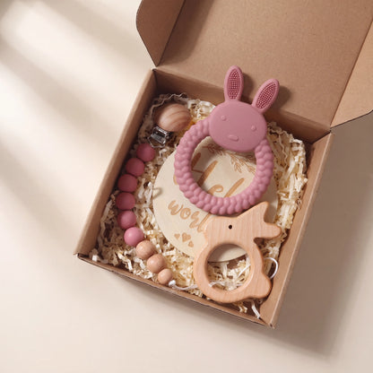 Rahaya silicone teether gift set — Red (dusty rose) variant hero