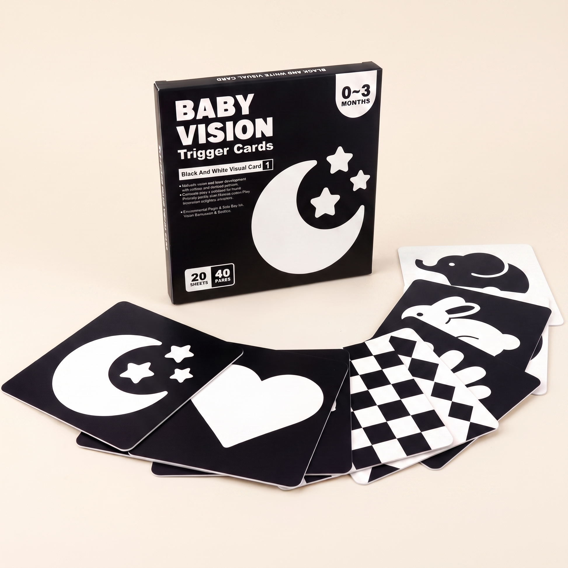 Rahayaa high-contrast sensory cards — cream studio background